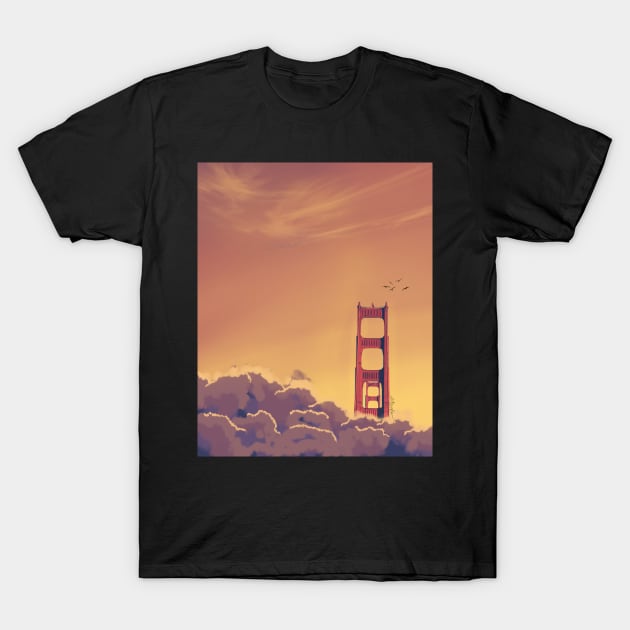 San Francisco Golden Gate Bridge Sunset Anime Scenery T-Shirt by DotNeko